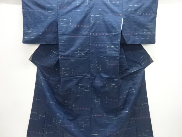 JAPANESE KIMONO / SILK / HAND WOVEN TSUMUGI / WOVEN CROSS KASURI